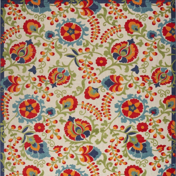 HomeRoots 9' X 12' Blue and Beige Transitional Floral Indoor/Outdoor Area Rug - Durable, Easy Care, Stylish Design 479329