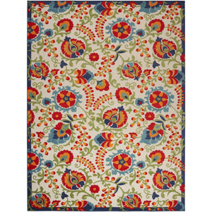 HomeRoots 9' X 12' Blue and Beige Transitional Floral Indoor/Outdoor Area Rug - Durable, Easy Care, Stylish Design 479329