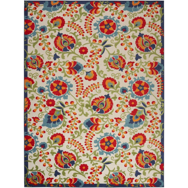 HomeRoots 9' X 12' Blue and Beige Transitional Floral Indoor/Outdoor Area Rug - Durable, Easy Care, Stylish Design 479329