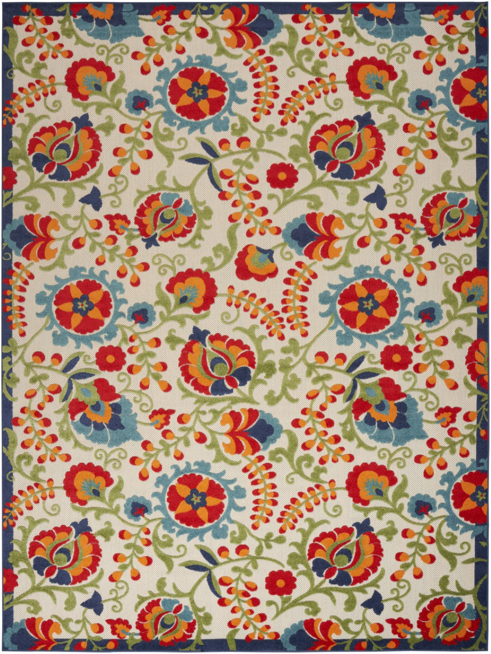 HomeRoots 9' X 12' Blue and Beige Transitional Floral Indoor/Outdoor Area Rug - Durable, Easy Care, Stylish Design 479329