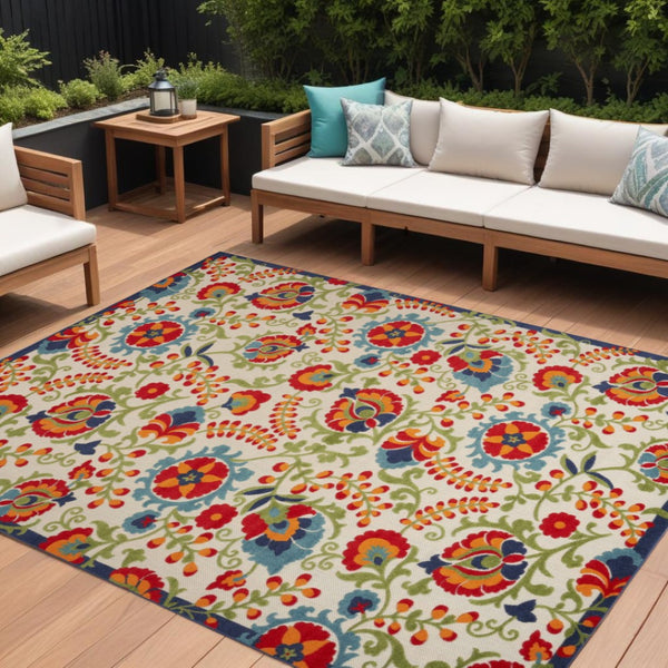 HomeRoots 10' Transitional Blue and Beige Area Rug – Durable Indoor/Outdoor Design for High-Traffic Spaces 479330