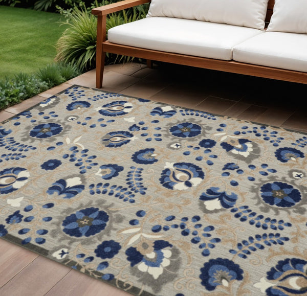 HomeRoots 10' Blue and Gray Area Rug - Stylish Indoor/Outdoor Design, Durable, Easy-Clean for High-Traffic Spaces 479331