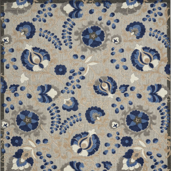 Homeroots 10' X 13' Natural And Blue Toile Non Skid Indoor Outdoor Area Rug  Polypropylene 479331