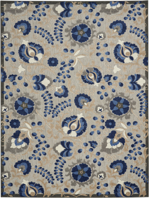 Homeroots 10' X 13' Natural And Blue Toile Non Skid Indoor Outdoor Area Rug  Polypropylene 479331
