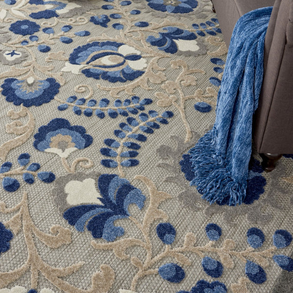 HomeRoots 10' Blue and Gray Area Rug - Stylish Indoor/Outdoor Design, Durable, Easy-Clean for High-Traffic Spaces 479331