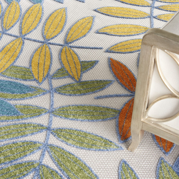HomeRoots 12' Indoor Outdoor Area Rug - Coastal Ivory & Blue Floral Design for Versatile, Low-Maintenance Use 479333