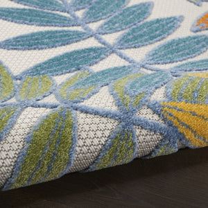 HomeRoots 5' Coastal-Inspired Ivory and Blue Round Area Rug for Indoor & Outdoor Spaces - Durable & Stylish 479340