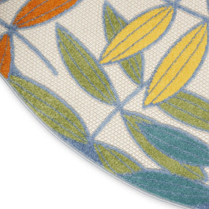 HomeRoots 5' Coastal-Inspired Ivory and Blue Round Area Rug for Indoor & Outdoor Spaces - Durable & Stylish 479340