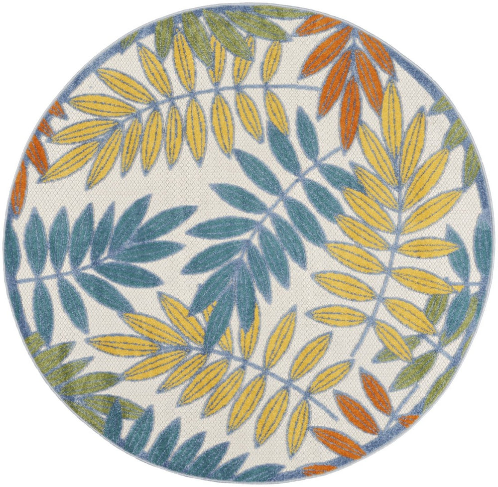 HomeRoots 5' Coastal-Inspired Ivory and Blue Round Area Rug for Indoor & Outdoor Spaces - Durable & Stylish 479340