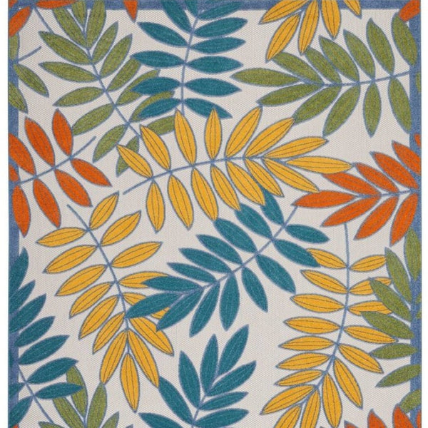 HomeRoots 7' Stylish Ivory and Blue Floral Area Rug – Durable Indoor/Outdoor Design for High-Traffic Spaces 479341