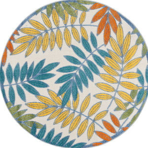 Homeroots 8' X 8' Ivory Round Floral Non Skid Indoor Outdoor Area Rug  Polypropylene 479343