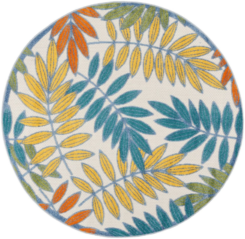 HomeRoots 8' Round Ivory and Blue Area Rug – Durable Indoor/Outdoor Soft Design for High-Traffic Spaces 479343