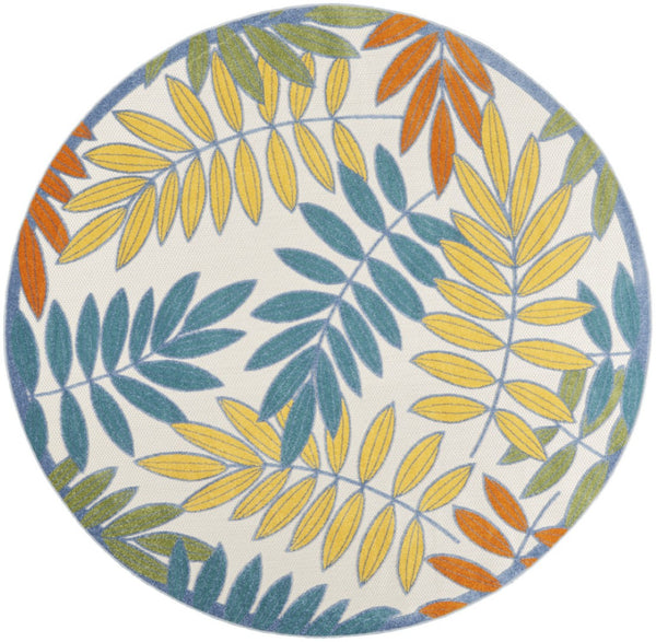 HomeRoots 8' Round Ivory and Blue Area Rug – Durable Indoor/Outdoor Soft Design for High-Traffic Spaces 479343