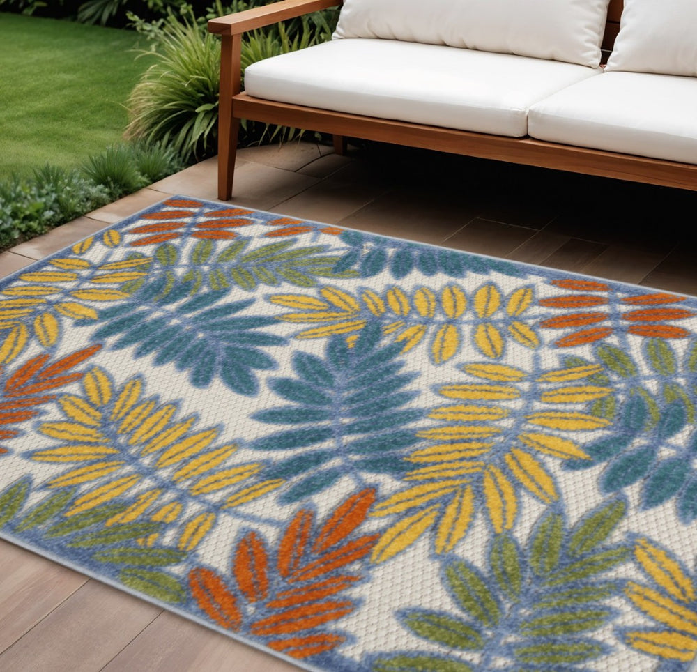 HomeRoots 10' Contemporary Ivory and Blue Indoor-Outdoor Area Rug for Stylish Living Spaces & Patios 479345