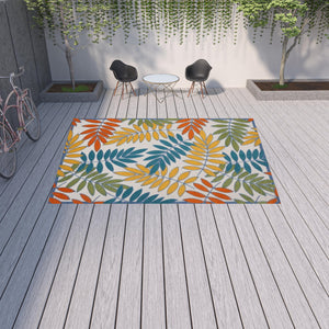 Homeroots 10' X 13' Ivory Floral Non Skid Indoor Outdoor Area Rug  Polypropylene 479345