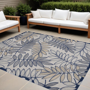 HomeRoots 12' X 15' Ivory and Blue Area Rug - Durable Indoor/Outdoor Design for Stylish Living Spaces & Patios 479346