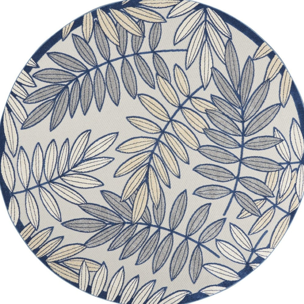 HomeRoots 8' Round Ivory and Blue Indoor Outdoor Area Rug - Durable, Soft, and Stylish for Any Space! 479352