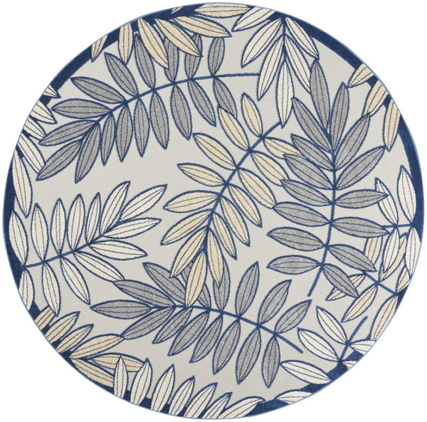 HomeRoots 8' Round Ivory and Blue Indoor Outdoor Area Rug - Durable, Soft, and Stylish for Any Space! 479352