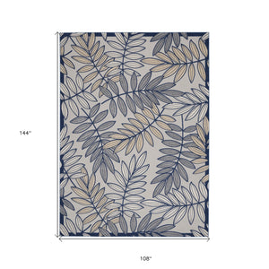 Homeroots 9' X 12' Ivory And Navy Floral Non Skid Indoor Outdoor Area Rug  Polypropylene 479353
