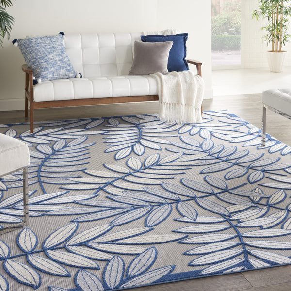 Homeroots 9' X 12' Ivory And Navy Floral Non Skid Indoor Outdoor Area Rug  Polypropylene 479353