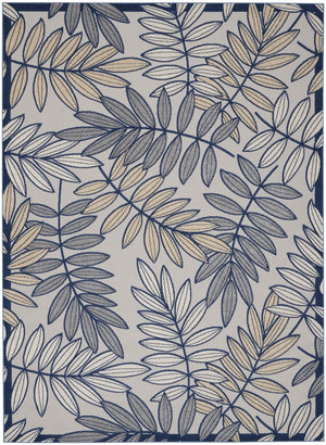 Homeroots 10' X 13' Ivory And Navy Floral Non Skid Indoor Outdoor Area Rug  Polypropylene 479354