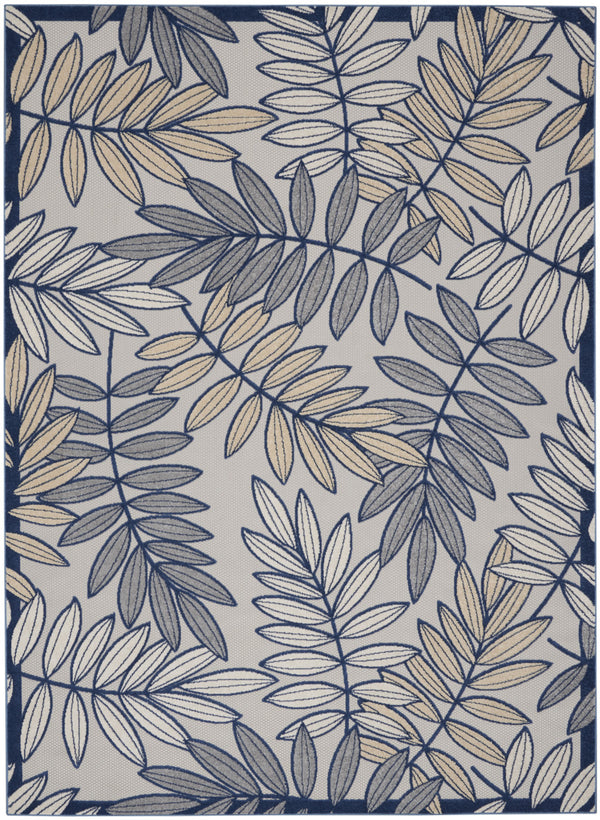 Homeroots 10' X 13' Ivory And Navy Floral Non Skid Indoor Outdoor Area Rug  Polypropylene 479354