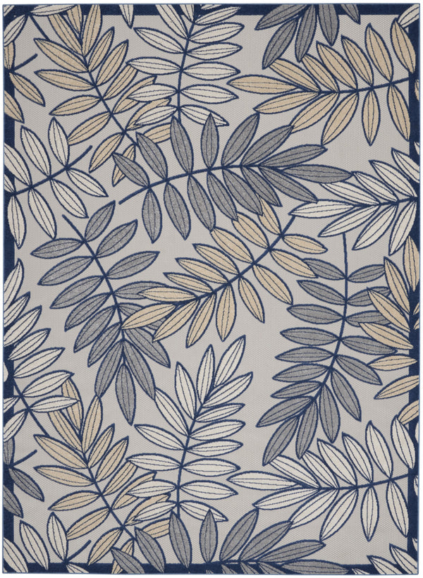 Homeroots 10' X 13' Ivory And Navy Floral Non Skid Indoor Outdoor Area Rug  Polypropylene 479354