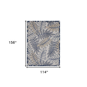 Homeroots 10' X 13' Ivory And Navy Floral Non Skid Indoor Outdoor Area Rug  Polypropylene 479354