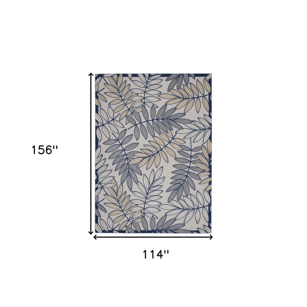 Homeroots 10' X 13' Ivory And Navy Floral Non Skid Indoor Outdoor Area Rug  Polypropylene 479354