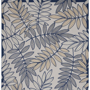 Homeroots 10' X 13' Ivory And Navy Floral Non Skid Indoor Outdoor Area Rug  Polypropylene 479354