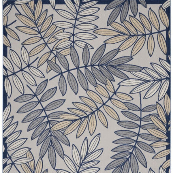 Homeroots 10' X 13' Ivory And Navy Floral Non Skid Indoor Outdoor Area Rug  Polypropylene 479354