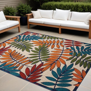 HomeRoots 10' Blue and Beige Elegant Indoor Outdoor Area Rug - Durable, Low Maintenance, Floral Design for Any Space 479356
