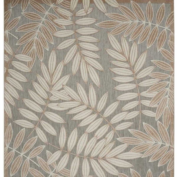 HomeRoots 10' Gray and Ivory Indoor Outdoor Area Rug - Elegant Floral Design, Durable, Easy to Clean & Slip-Resistant 479357