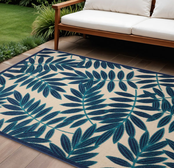 HomeRoots 10' Coastal-Inspired Blue & Ivory Indoor Outdoor Area Rug – Durable, Stylish, Easy-Clean Design! 479358