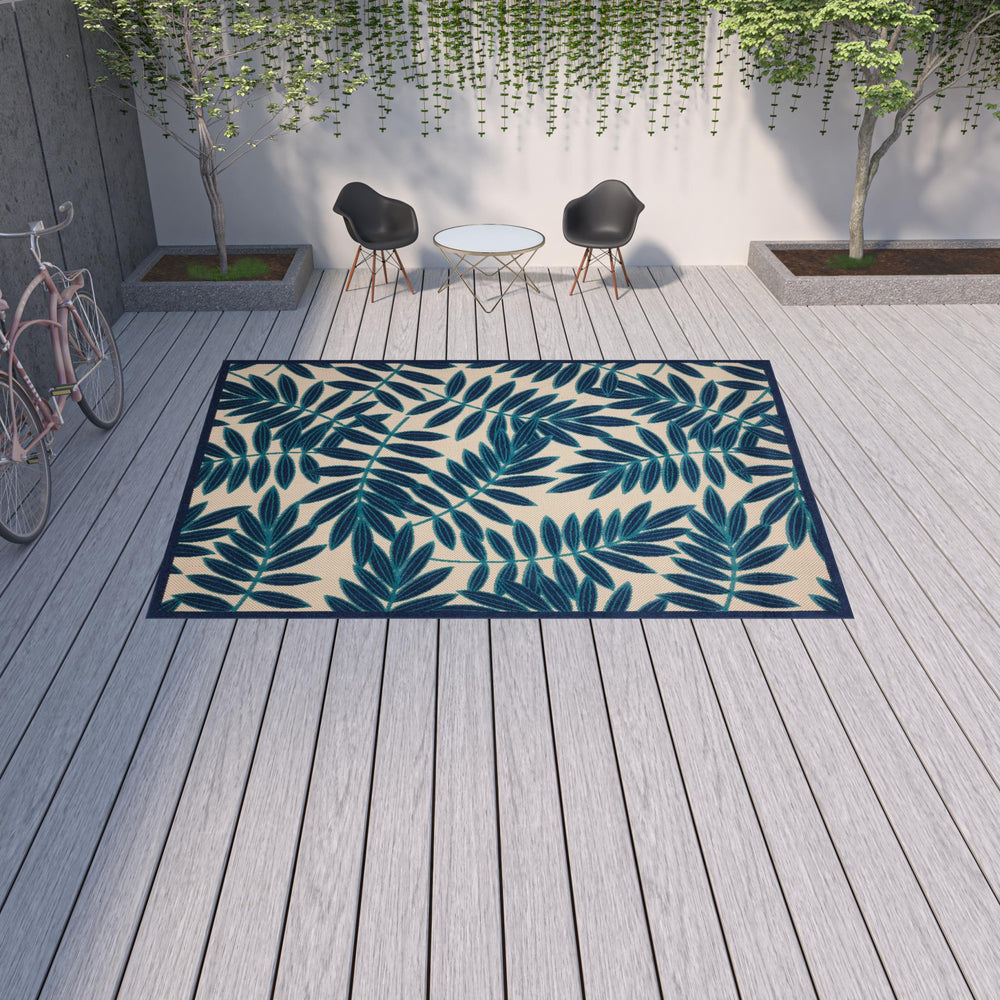 Homeroots 10' X 13' Blue And Ivory Floral Non Skid Indoor Outdoor Area Rug  Polypropylene 479358