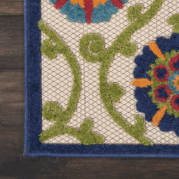 HomeRoots 10' Blue Indoor Outdoor Area Rug – Durable Floral Design for Stylish Living Spaces & Patios 479359