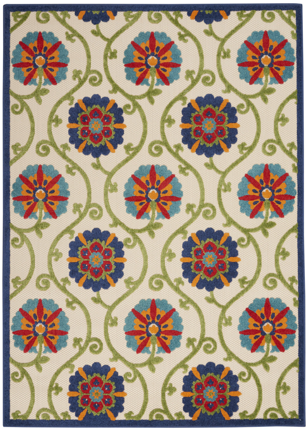 Homeroots 10' X 13' Blue Floral Non Skid Indoor Outdoor Area Rug  Polypropylene 479359