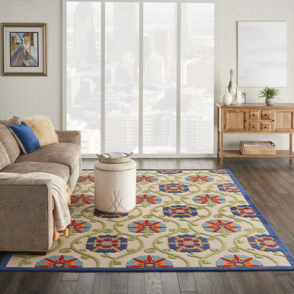 HomeRoots 10' Blue Indoor Outdoor Area Rug – Durable Floral Design for Stylish Living Spaces & Patios 479359