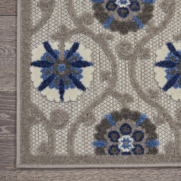 HomeRoots 10' Blue and Gray Indoor Outdoor Area Rug - Durable Floral Design for High-Traffic Spaces, Easy Care 479360