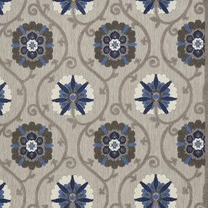 Homeroots 10' X 13' Grey And Blue Floral Non Skid Indoor Outdoor Area Rug  Polypropylene 479360