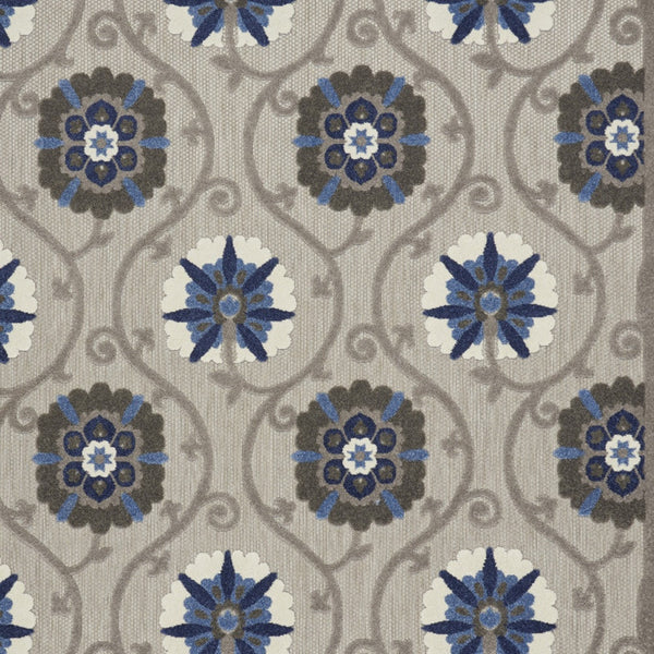 Homeroots 10' X 13' Grey And Blue Floral Non Skid Indoor Outdoor Area Rug  Polypropylene 479360