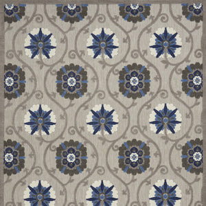 Homeroots 10' X 13' Grey And Blue Floral Non Skid Indoor Outdoor Area Rug  Polypropylene 479360