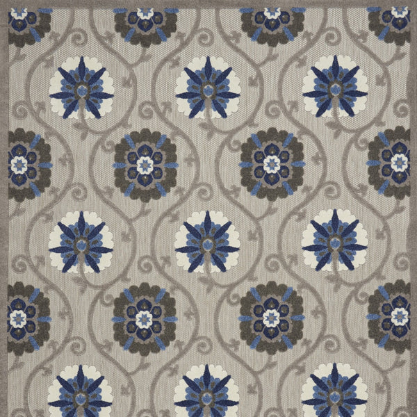 Homeroots 10' X 13' Grey And Blue Floral Non Skid Indoor Outdoor Area Rug  Polypropylene 479360