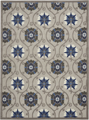 Homeroots 10' X 13' Grey And Blue Floral Non Skid Indoor Outdoor Area Rug  Polypropylene 479360