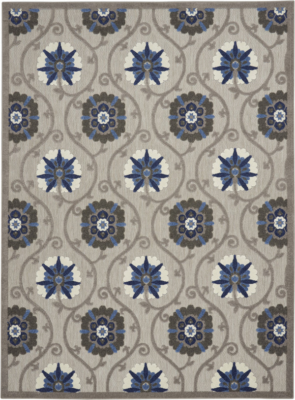 Homeroots 10' X 13' Grey And Blue Floral Non Skid Indoor Outdoor Area Rug  Polypropylene 479360