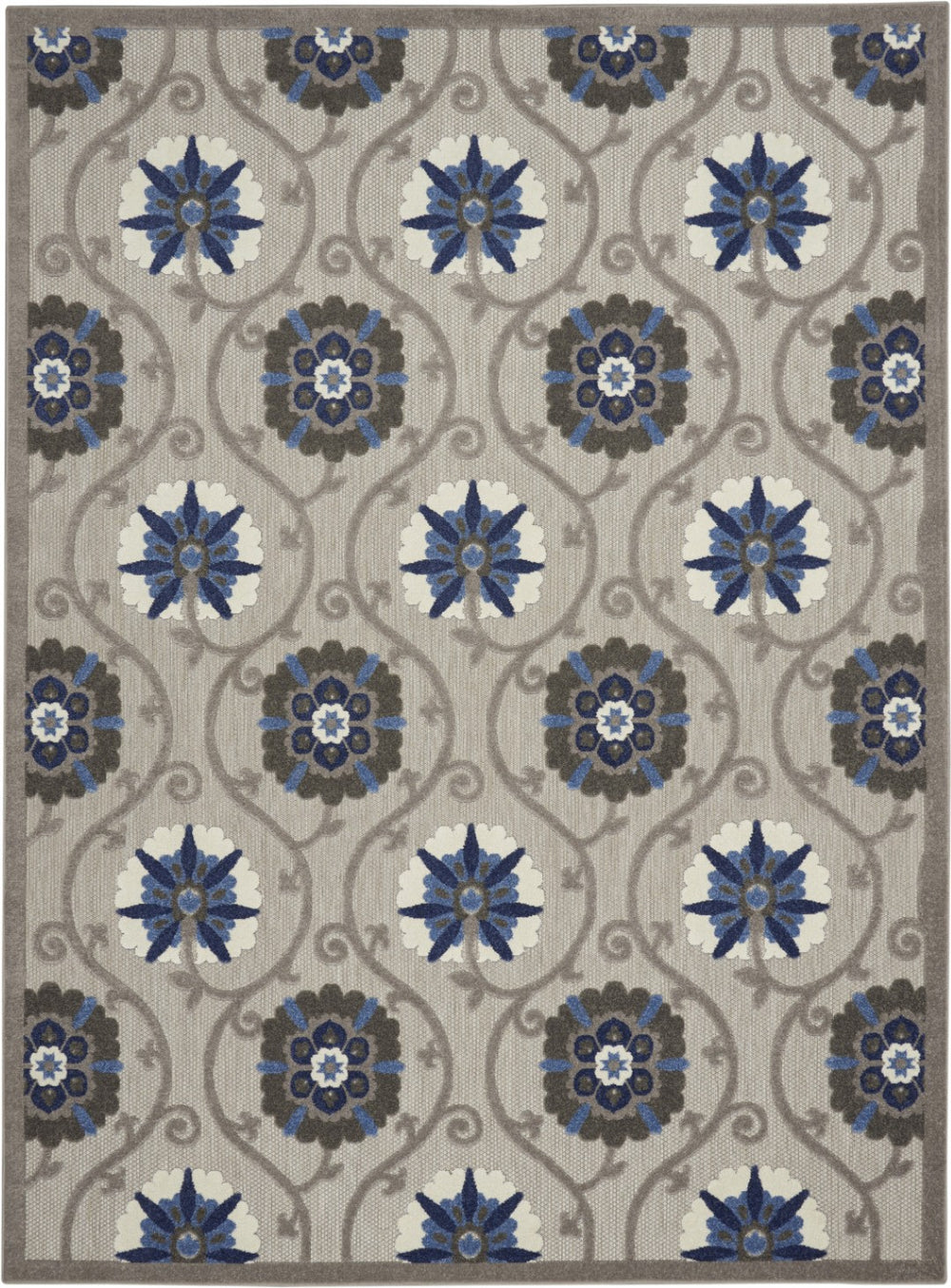 HomeRoots 10' Blue and Gray Indoor Outdoor Area Rug - Durable Floral Design for High-Traffic Spaces, Easy Care 479360