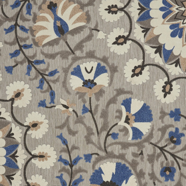 Homeroots 10' X 13' Grey Floral Non Skid Indoor Outdoor Area Rug  Polypropylene 479361