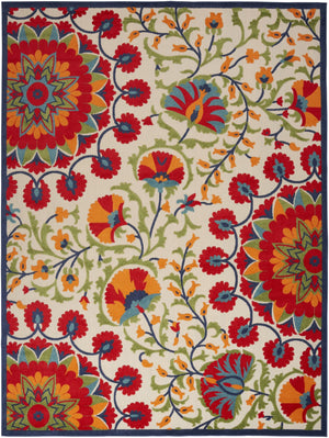 HomeRoots 9' x 12' Red and Ivory Indoor Outdoor Area Rug - Durable, Stylish Floral Design for All Spaces! 479362