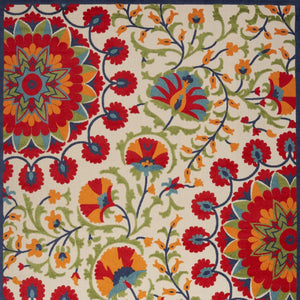 HomeRoots 9' x 12' Red and Ivory Indoor Outdoor Area Rug - Durable, Stylish Floral Design for All Spaces! 479362