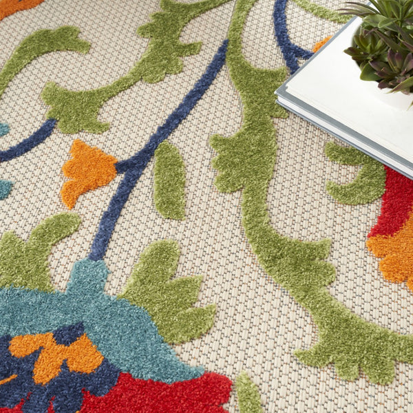 HomeRoots 9' x 12' Red and Ivory Indoor Outdoor Area Rug - Durable, Stylish Floral Design for All Spaces! 479362